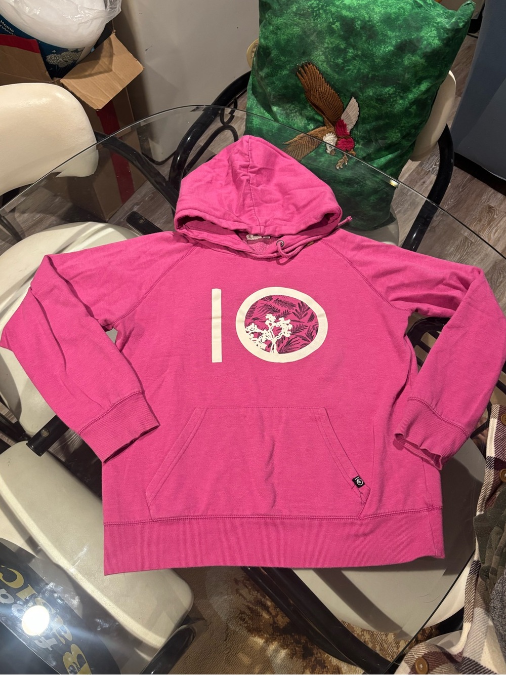 tentree Hot Pink Hooded Pullover with White Floral Logo